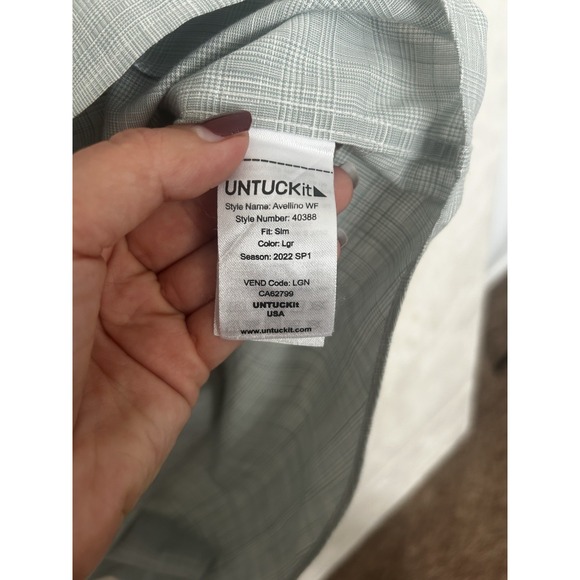 UNTUCKit Avellino WF Slim Fit Grey Plaid Button Down Shirt 40388 Mens Medium - Picture 4 of 6